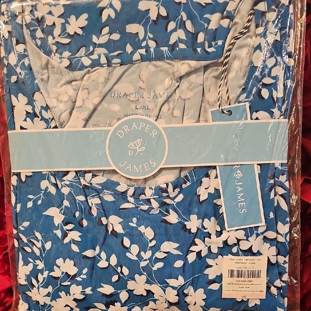 Draper James NWT Blue Floral Pajama Ruffle Nightie Size L/XL